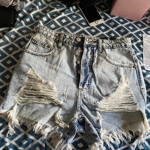 Distressed high waist jean shorts
